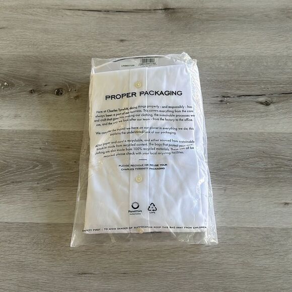 Charles Tyrwhitt Slim Fit Non-Iron Solid Royal Oxford‎ White 17/36 NWT IN PKG - Picture 9 of 9